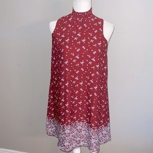 Sm sleeveless dress Maroon red with tiny grey/blue flowers. High gathere…